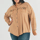 Johnna Plus Distressed Hem Button Down