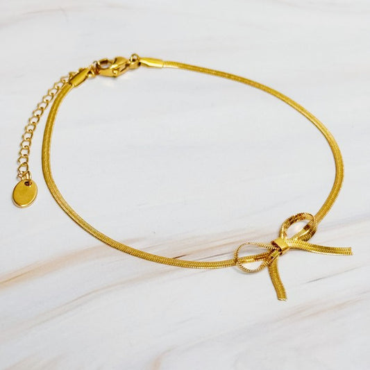 Herringbone Chain Bow Anklet