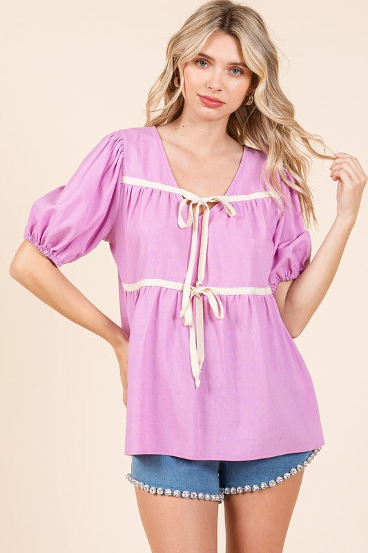 Plus Piping Detail Babydoll Top