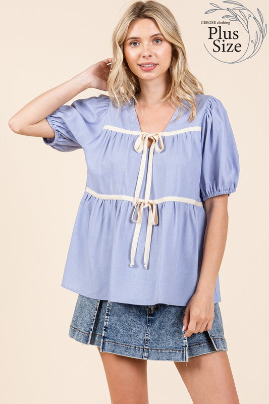 Plus Piping Detail Babydoll Top