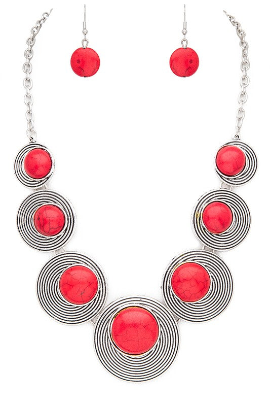 Round Stone Western Inspired Bib Necklace Set