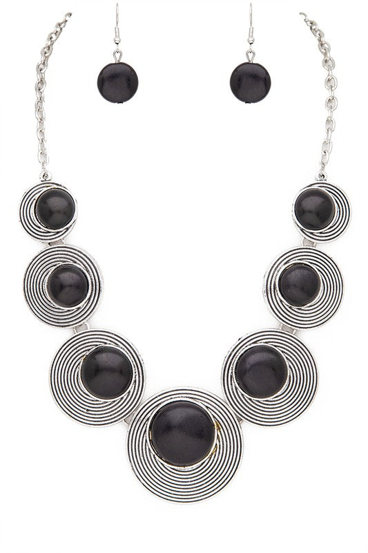 Round Stone Western Inspired Bib Necklace Set