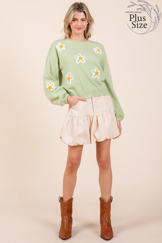 Plus Floral Embroidered Knit Sweater