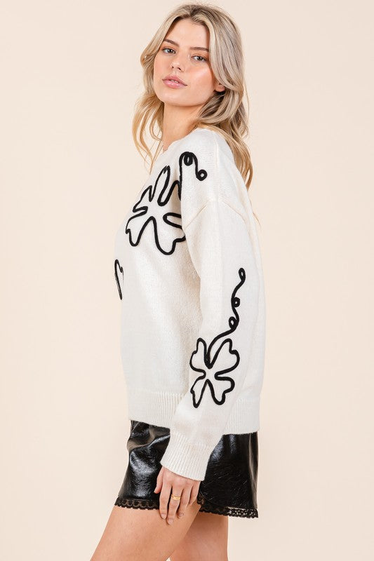 Plus Floral Embroidered Knit Sweater