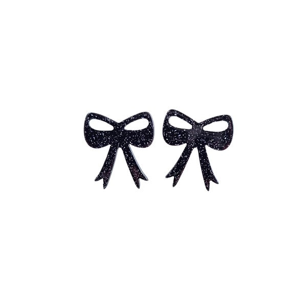 Bow Studs - Black Glitter