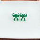 Bow Studs - Green Glitter