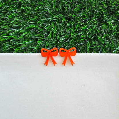 Bow Studs - Orange Glitter