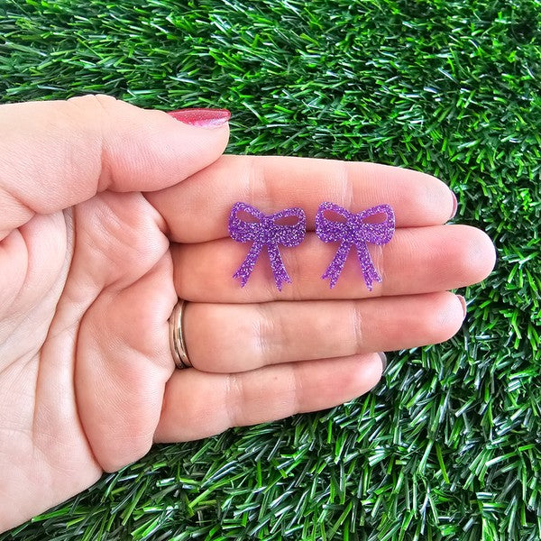 Bow Studs - Purple Glitter