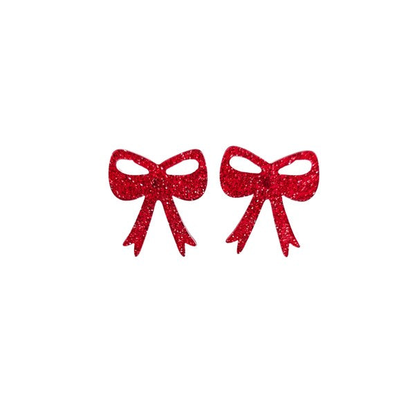 Bow Studs - Red Glitter