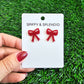 Bow Studs - Red Glitter