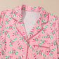 Christmas Candy Cane Print Knotted Pajama Set