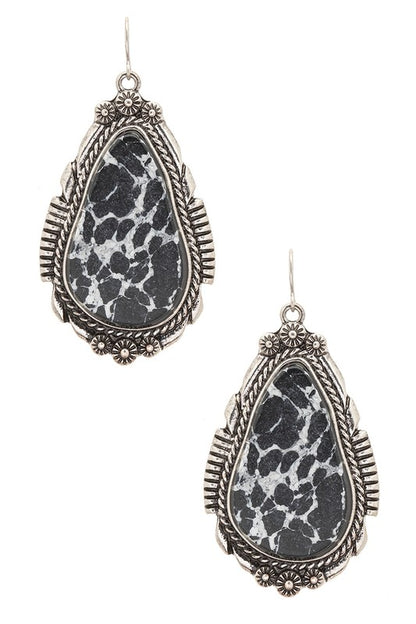 Compressed Stone Teardrop Western Earrings