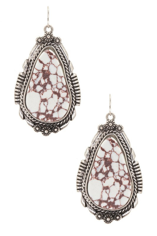 Compressed Stone Teardrop Western Earrings