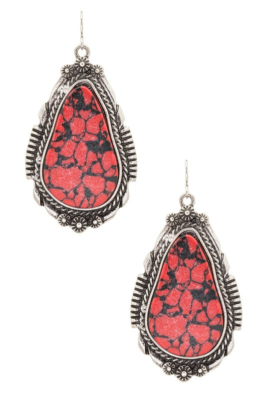 Compressed Stone Teardrop Western Earrings