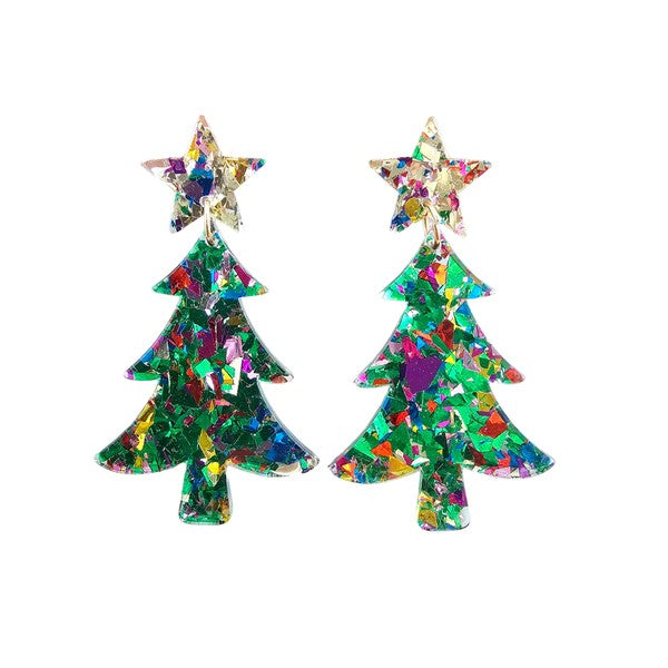 Christmas Tree Earrings - Green Sparkle