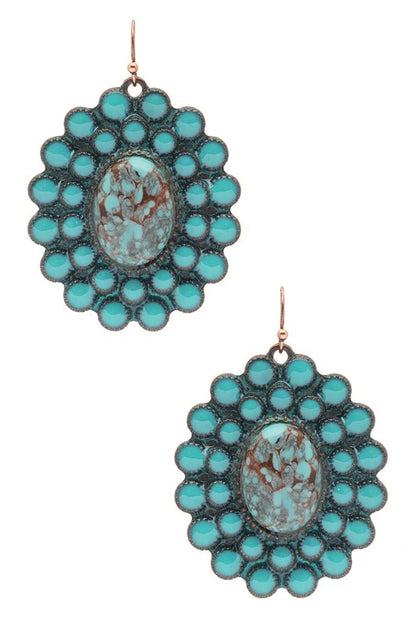 Turquoise Stone Drop Western Earrings