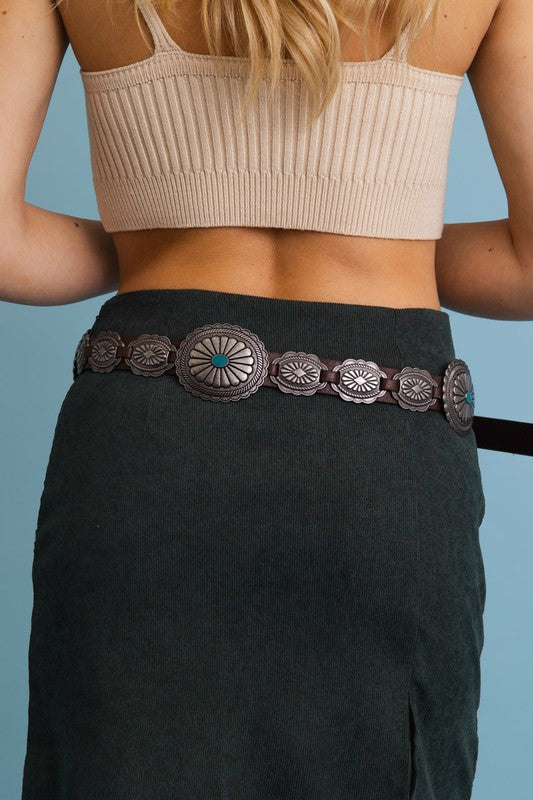 Boho Turquoise Concho Belt with Western Accents