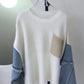 Denim sleeve knit sweater