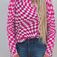 Checkered Pattern Mesh Long Sleeve Top