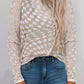 Checkered Pattern Mesh Long Sleeve Top