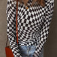 Checkered Pattern Mesh Long Sleeve Top