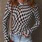 Checkered Pattern Mesh Long Sleeve Top