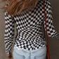 Checkered Pattern Mesh Long Sleeve Top