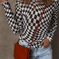 Checkered Pattern Mesh Long Sleeve Top