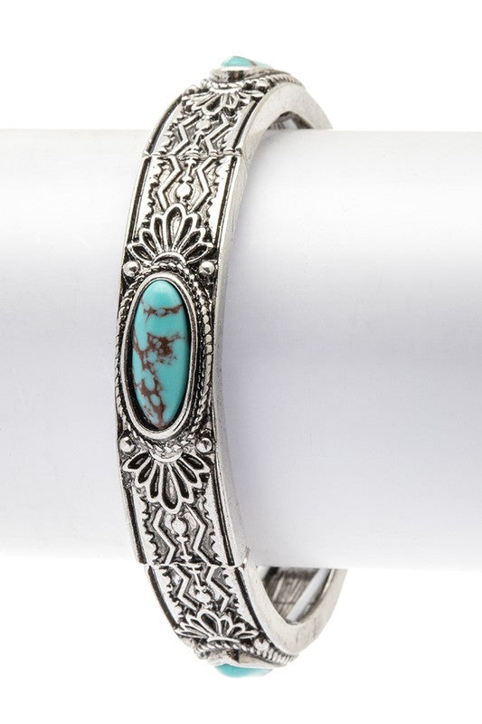 Turquoise Pave Engraved Western Stretch Bracelet