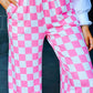 2-Tone Checked Print High Waist Wide Leg Pants