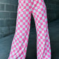 2-Tone Checked Print High Waist Wide Leg Pants