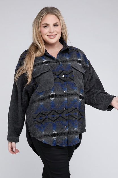 Leah Plus Printed Button Down Jacket