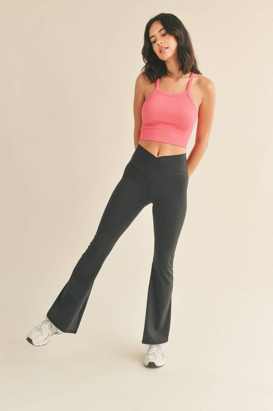 Dottie Black High Waist Crossover Flare Legging