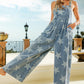 BiBi Star Pattern Wide Leg Washed Denim Overalls