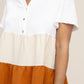 Color Block Notched Neck Blouse