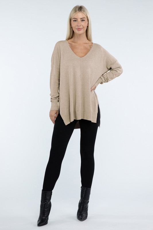 Hi-Low Hem Front Seam Sweater