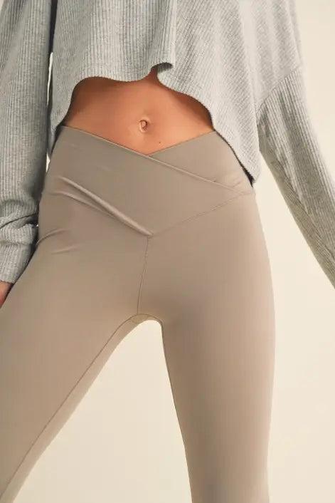 Dottie Taupe High Waisted Crossover Flare Legging