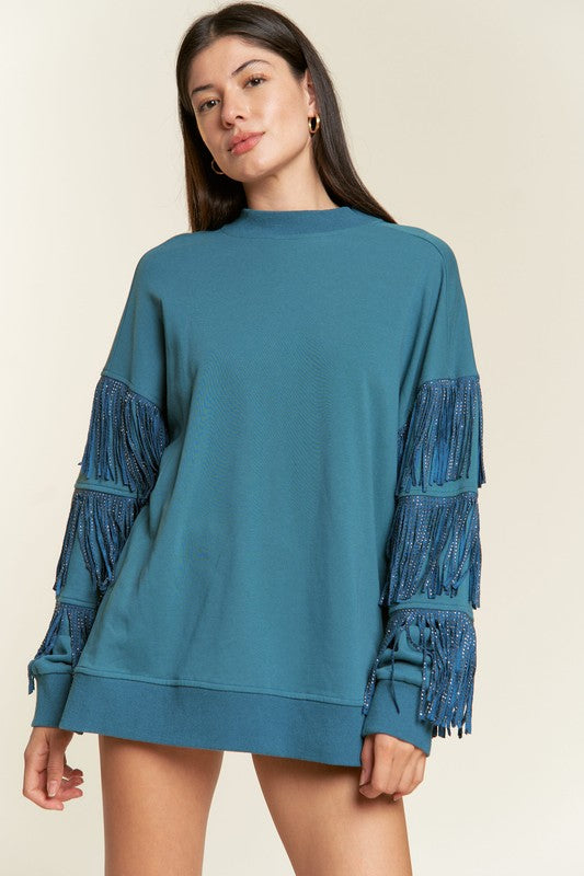 Silver studded fringe sleeve top PLUS