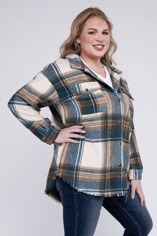 Gabby Plus Size Yarn Dyed Plaid Shirt Jacket