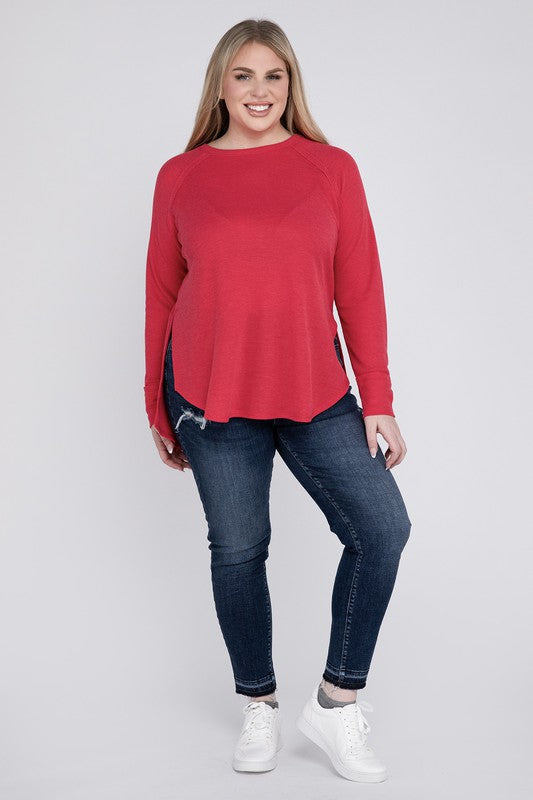 Mia Plus Melange Baby Waffle Long Sleeve Top