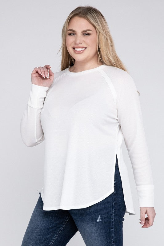 Mia Plus Melange Baby Waffle Long Sleeve Top