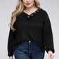 Bobbi Plus Brushed Waffle V-Neck Button Sweater