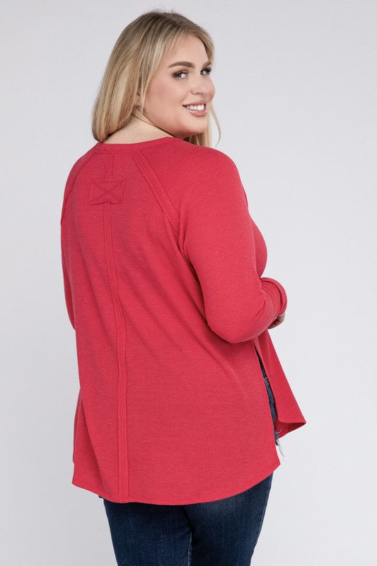 Mia Plus Melange Baby Waffle Long Sleeve Top