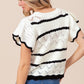 BiBi Pointelle Contrast Striped Short Sleeve Knit Top