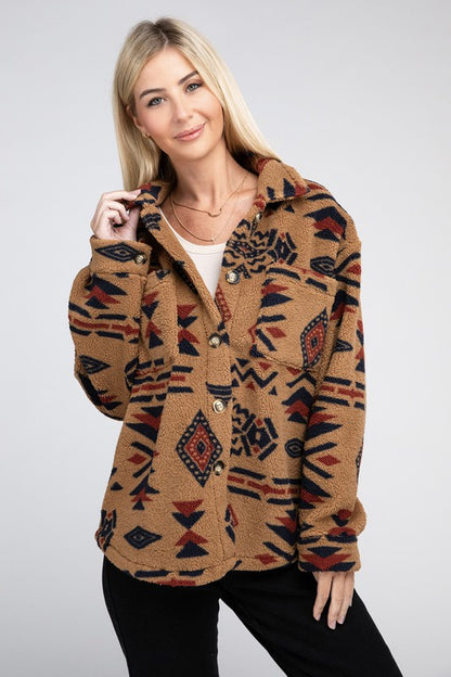 Sherpa Shacket with Aztec Pattern