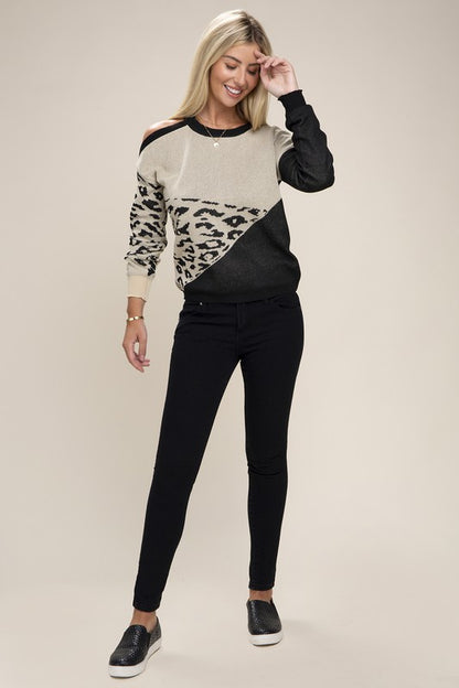 Leopard Print Color Block Sweater