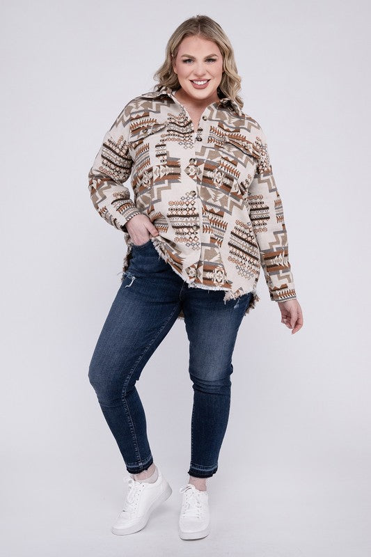 Kelsi Plus Size Aztec Western Shacket