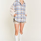 Multi plaid fuzzy sleeve jacket