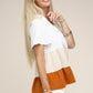 Color Block Notched Neck Blouse