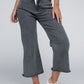 Acid Washed High Waist Frayed Hem Straight Pants